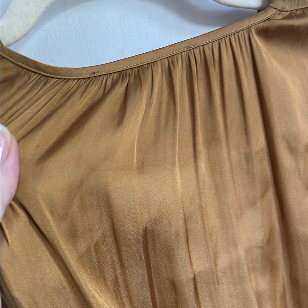 Maje Satin Ruched Rianne Gold Mini Dress - Picture 10 of 11